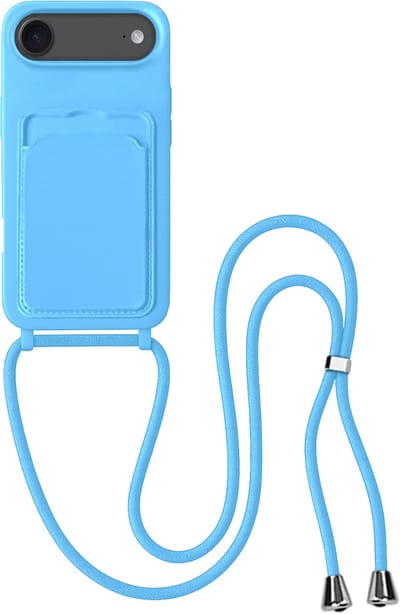 Hoes Geschikt voor iPhone Air Hoesje Pas Houder Case Hoes Met Koord - Hoesje Geschikt voor iPhone Air Hoes Met Telefoonkoord Pasjeshouder Cover - Lichtblauw