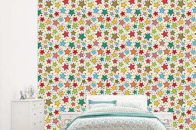 Behang - Fotobehang Patronen - Sterren - Kleuren - Jongens - Kinderen - Kids - Breedte 315 cm x hoogte 260 cm