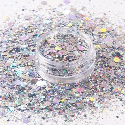 Festival Chunky Glitters Zilver 8g - Biologisch Afbreekbaar - Glitter voor Lichaam en Gezicht - Face & Body Make-up Jewels - Glitter Tattoo Set - Make Up Biodegradable