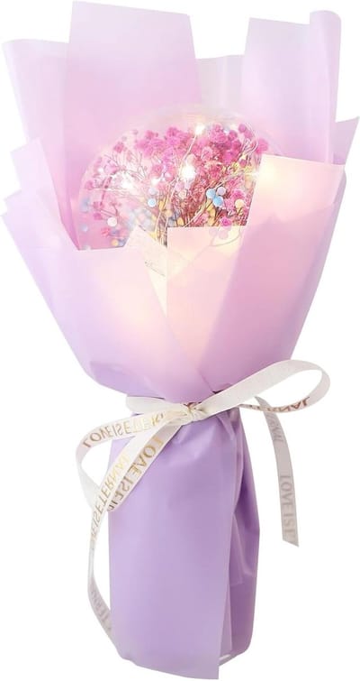 Boeket droogbloemen - Bloemenballon LED - Romantische decoratie - Verwelkt nooit - 32 cm hoog - Lila