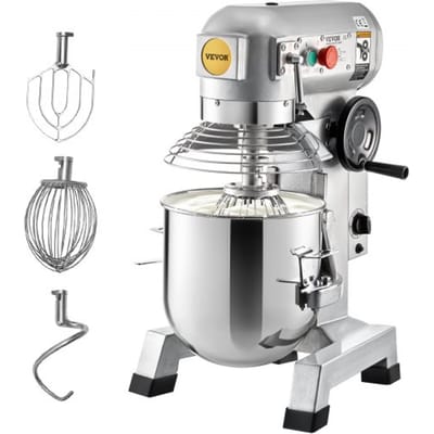 VEVOR Keukenmachine, Commerciële Kneedmachine met 30 Qt RVS Kom, 1500 W Zware Elektrische Keukenrobot 3 Snelheden 108/199/382 RPM, Deeghaak Klopklopper Inbegrepen, Staande Mixer voor Bakkerij Pizzeria