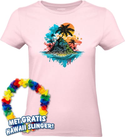 Dames t-shirt Palmboom Eiland | Toppers in Concert 2024 | Club Tropicana | Hawaii Shirt | Ibiza Kleding | Lichtroze Dames | maat XS