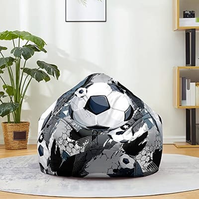 Gaming Zitzakhoes zonder vulling voor volwassenen en kinderen - Hoog rug zitzakstoel met 3D voetbalprint - Opberghoes voor speelgoed en kleding (100 x 120 cm)