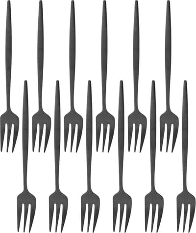 House of Husk Zwarte Gebaksvorkjes - Dessertvorken - Taartvorkjes - Cocktailvorken - Klein Vorkjes - 12 Stuks - RVS - 14cm