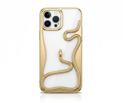 Goudkleurig slang design telefoon hoesje geschikt voor iPhone 12 Pro dames en heren met 3D reliëf slang detail, zachte TPU backcover met electroplating rand en effen kleur afwerking