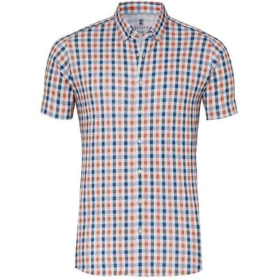 Desoto Overhemd Multi Check Casual Button-Down Short Sleeve Abrikoos-Blauw / male