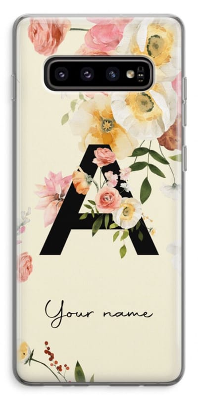 Gepersonaliseerd - Case Company® - Hoesje geschikt voor Samsung Galaxy S10 Plus hoesje - Flirty Flowers Monogram - Soft Cover Telefoonhoesje - Bescherming aan alle Kanten en Schermrand