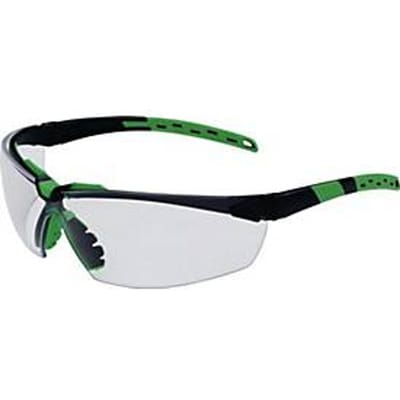 PRO FIT Sprinter veiligheidsbril, EN 166, EN 170, zwart/groene veren, heldere lens, anticondens, ergonomisch