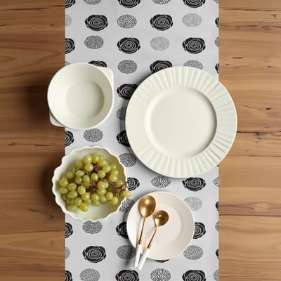 ABAKUHAUS Tafelloper met bloemen – rozenontwerp – 40x225 cm – donkergrijs