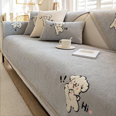 Nordic Cartoon Hond Chenille Bankmat Antislip Bankhanddoek Bankkussenhoes Vier Seizoenen Universeel Eenvoud Bankhoezen 70x70cm 1pcs