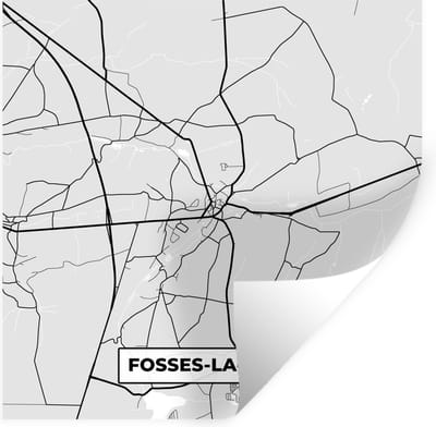 Muurstickers - Sticker Folie - Zwart Wit – België – Plattegrond – Stadskaart – Kaart – Fosses la Ville - 100x100 cm - Plakfolie - Muurstickers Kinderkamer - Zelfklevend Behang XXL - Zelfklevend behangpapier - Stickerfolie