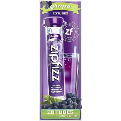 Zipfizz, Energiedrank Mix, Druivensmaak, 20 Buisjes, 0,39 oz (11 g) Elk