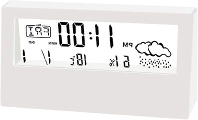 Digitale Thermohygrometer Wekker - Klimaatmonitor Bureau - Binnenklimaat Bewaken - Groot LCD Display - 13x3x7 cm - Wit