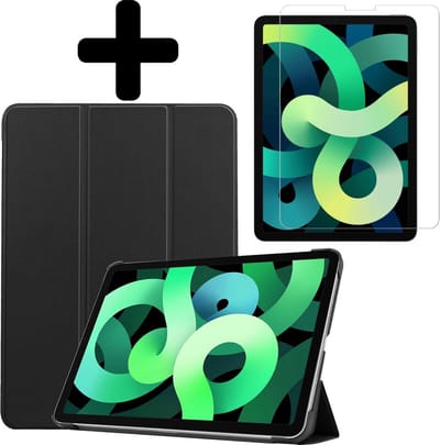 Hoes - Geschikt voor Apple iPad Air 4 (2020) - 10.9 inch - 4e Generatie - Met Screenprotector - Trifold Bookcase - Hard Cover - Hardcover Book Case - Tablet Hoesje - Zwart
