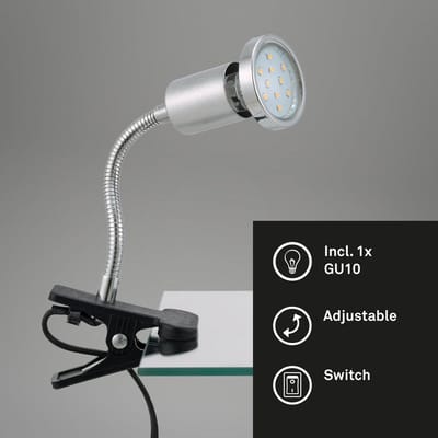Trango 2967 LED Klemlamp *EASY* Tafellamp, Leeslamp, Clip Lamp in Zilver-Chroom Look Klemspot, Nachtlampje, Bureaulamp incl. 1x GU10 3000K Warm Witte LED Lamp & Decoratieve Chroom Ring