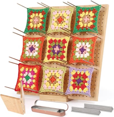Grote Blokkeerplank voor Granny Squares, 33x33cm, met 30 RVS Stiften en Vouwbaar Bamboe Ontwerp voor Brei- en Haakprojecten, Ideaal voor Spannen en Tensioneren