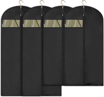 Set van 4 Kledingzakken 60 x 120/100 cm Zwarte Beschermhoezen met Rits voor Kostuums, Jassen en Avondjurken