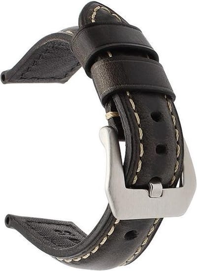 KELERINO. Kunstleren bandje geschikt voor Samsung Galaxy Watch (46mm)/Gear S3 - Zwart/Zilver