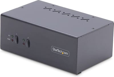 StarTech.com 2-Port Dual-Monitor DisplayPort KVM Switch, 4K 60Hz, 2x USB 5Gbps Hub Ports, 2x USB 2.0 HID Ports, Hotkey en Drukknop Schakelaar, TAA Compliant, ESD Level 3 Bescherming