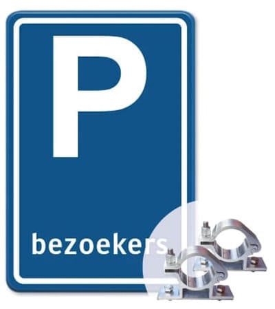 Parkeerbord Bezoekers - blauw - Weerbestendig Aluminium - 40x60 cm - Bevestiging: Met paalbeugels Ø48mm