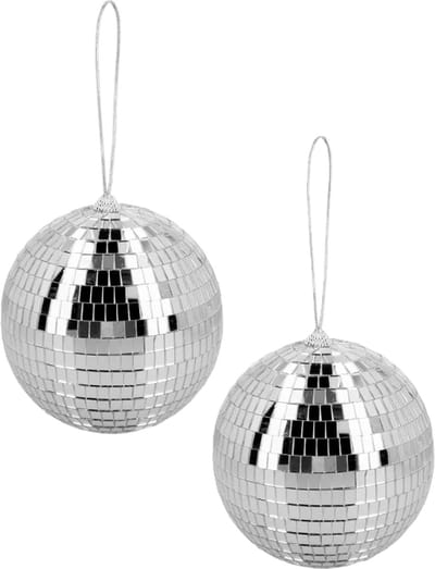 Boland Disco spiegel bal - 2x - rond - zilver - Dia 15 cm - Seventies/eighties thema versiering - Feestartikelen
