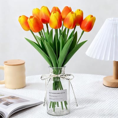 Set van 10 Kunstmatige Oranje Tulpen - Decoratie voor Huis, Kantoor, en Feesten