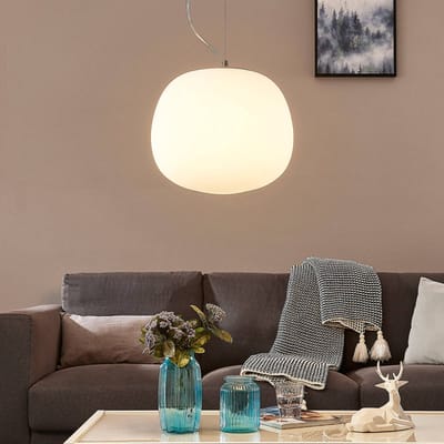 Lindby - hanglamp - 1licht - Glas, metaal - H: 36.1 cm - E27 - wit, chroom