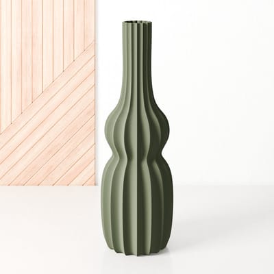 Fleuriek - Hoge vaas Groen - H50 cm - Smalle vloervaas of decoratieve bloemenvaas, gekleurde design vaas van kunststof - Ventserbank vaas