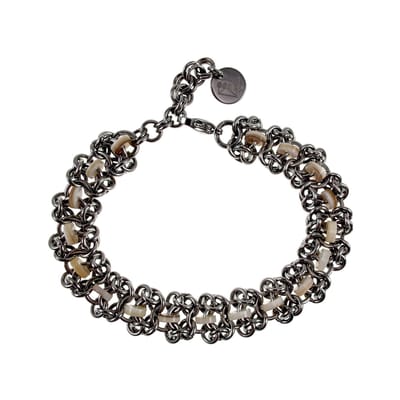 Europese Weeftechniek Armband met Natuurlijkekleur Zoetwaterschelpkralen, RVS, Dames , Handgemaakt door esde2 - Verstelbaar 15 - 19cm