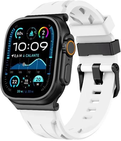 Strap-it Siliconen 'Race' bandje geschikt voor Apple Watch 1/2/3/4/5/6/7/8/9/10/11/SE/SE2/SE3/Ultra (2/3) - Maat: 44/45/46/49mm - Wit