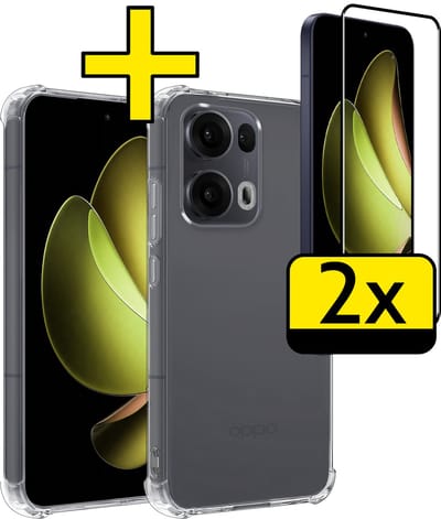 Hoesje - Met Screenprotector - 2 Stuks - Geschikt voor Oppo Reno 13 Pro - Sterk & Shockproof - Siliconen Case - Back Cover - Telefoon Hoes - Shock Proof - Telefoonhoesjes - Transparant