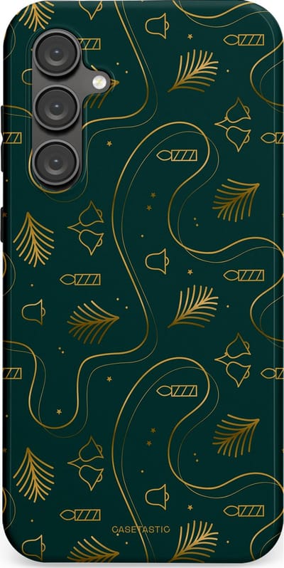 Casetastic hoesje geschikt voor Samsung Galaxy S23 FE - Dubbellaagse bescherming - Groene kerst bellen en takken - Fashion Case - Donkergroen Donkergrijs Petrol