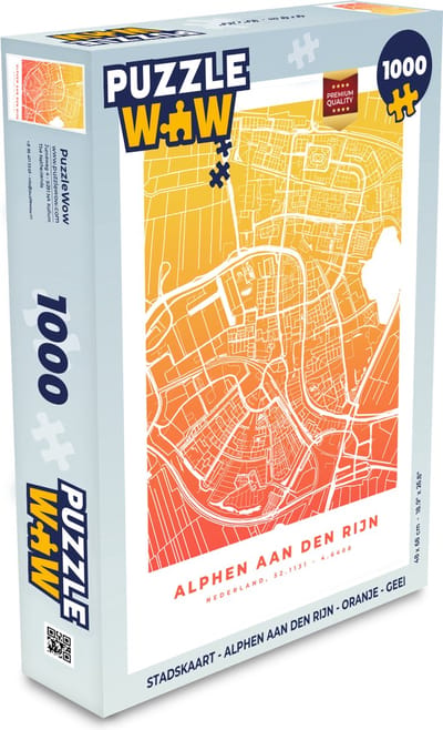 Puzzel Stadskaart - Alphen aan den Rijn - Oranje - Geel - Legpuzzel - Puzzel 1000 stukjes volwassenen - Plattegrond