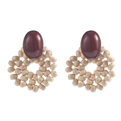 Fliex - oorbellen - hout - kralen - bruin - beige