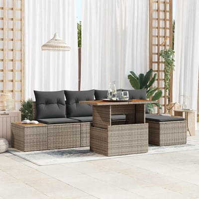 vidaXL Tuin Eettafel Set met kussen 6 pcs Grijs en Bruin