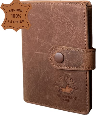 Westpolo leren pasjeshouder unisex - geschikt voor 14 pasjes & briefgeld - creditcardhouder - cognac - met luxe cadeaubox - 310C van Leerella