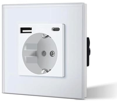 Wit Inbouw Schuko Stopcontact 3-in-1 met USB Laadstation en Type C Adapter