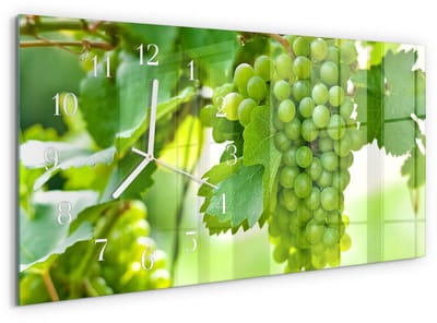 Tulup Wandklok - Druiven Moderne Glazen Wandklok - 60x30 cm - Groente Wandklok Glas Met Motief - Witte Handen - Rechthoekige Wandklok - Wandklok Glas Met Motief - Decoratieve Glazen Klok