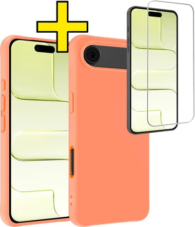 Hoesje - Met Screenprotector - Geschikt voor Apple iPhone Air - Sterk & Shockproof - Back Cover - Siliconen Case - Telefoon Hoes - Telefoonhoesjes - Perzik