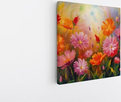 Saammp Canvas Schilderij - Bloemen - Vrolijke Kleuren - Natuur - Abstract - 20x20 - Foto op canvas - Wanddecoratie - Muurdecoratie Woonkamer - Kantoor Decoratie