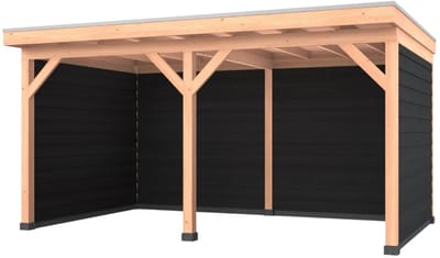 Douglas overkapping, 500 x 300, met achterwand en twee zijwanden, Westwood Comfort Plus Zwart