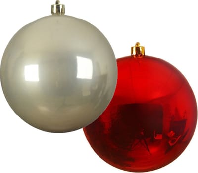 Grote decoratie kerstballen - 2x st- 20 cm -champagne en rood -kunststof