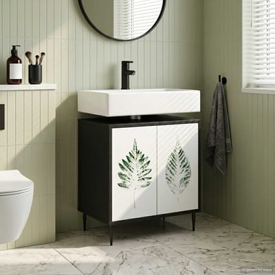 vidaXL - Badkamerkast - HANAU - Zwart - eiken - 60 - x - 40 - x - 61 - cm - Bewerkt - hout