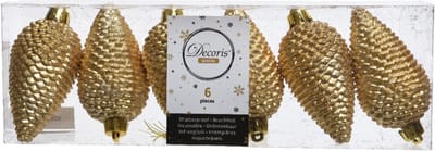 Dennenappels Glitter (8cm) Multi 6 Stuks Light Gold