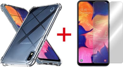 Casemania Hoesje Geschikt voor Samsung Galaxy A10 - Anti Shock Hybrid Back Cover + Tempered Glazen Screenprotector - Transparant