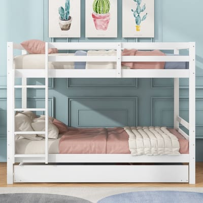 VVBV Kinderstapelbed 140x200 cm - Trap/Ladder, Uitvalbeveiliging, Uitschuifbed, Voor Kinderen/Tieners - Wit