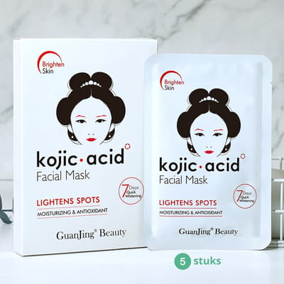 5 x Kojic Acid Gezichtsmasker - Facial Mask – Brightening Sheet Mask met Vitamin C & Hyaluronic Acid – Tegen Pigmentvlekken en Donkere Vlekken – Hydraterend Gezichtsmasker (5 Stuks)