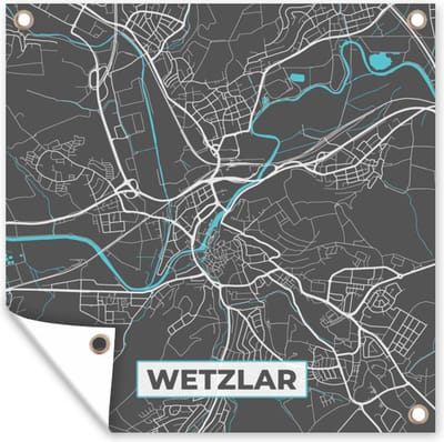 Tuin poster Wetzlar – Stadskaart – Blauw – Plattegrond – Stadskaart – Kaart - Duitsland - 200x200 cm - Tuindoek