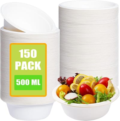 Wegwerp Soepkommen - Composteerbare Kommen - Feestjes Picknicks - Magnetronbestendig Lekvrij - 150 Stuks 500ml - Wit