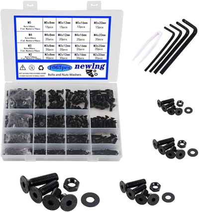 1065 Stuks Verzonken Schroeven M2 M3 M4 M5 Set met Moeren, Sluitringen en Moersleutel